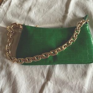 Zara Bright Green Faux Stamped Leather Shoulder Bag